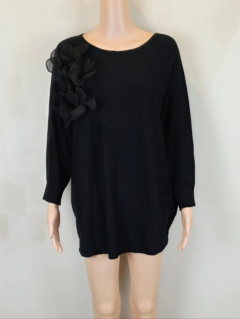 Vila Milano Black 3D Floral Applique Tunic Top